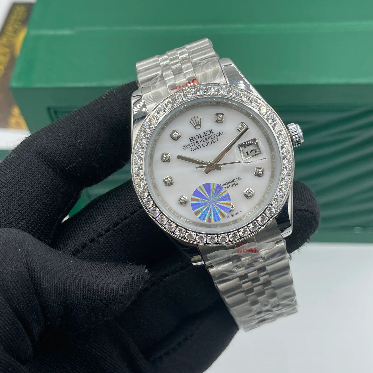 Rolex Diamond-Encrusted White Silver