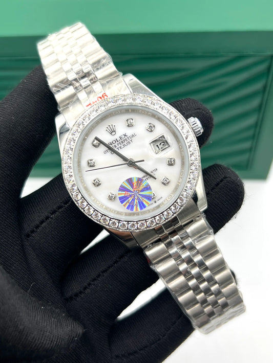 Rolex Diamond-Encrusted White Silver