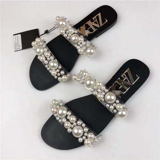 ZARA PEARL FLAT( BLACK&WHITE)